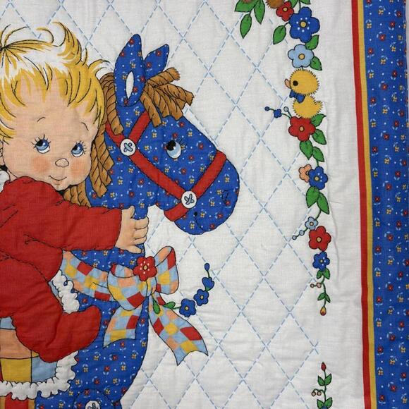 Baby Boy European Swedish Inspired Rocking Horse Nursery Quilt - Picture 4 of 6